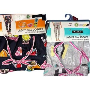 Ladies Pajama Sleep Joggers Size S Pockets Friends and Fruit Print Eco Soft NWT